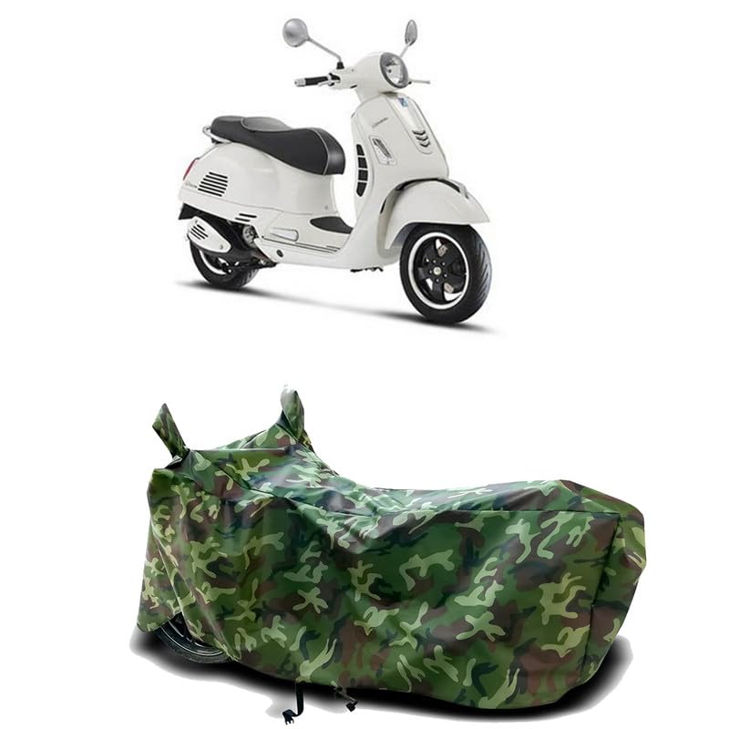 Image of DUFFEL-100% Heat Protection Two Wheeler Bike /Scooty Body Cover for Vespa GTS Super 125 Water Resistance /UV-Rays /Birds Dropping /Scratchproof /Dust Proof /Waterproof[Green Jungle Print]