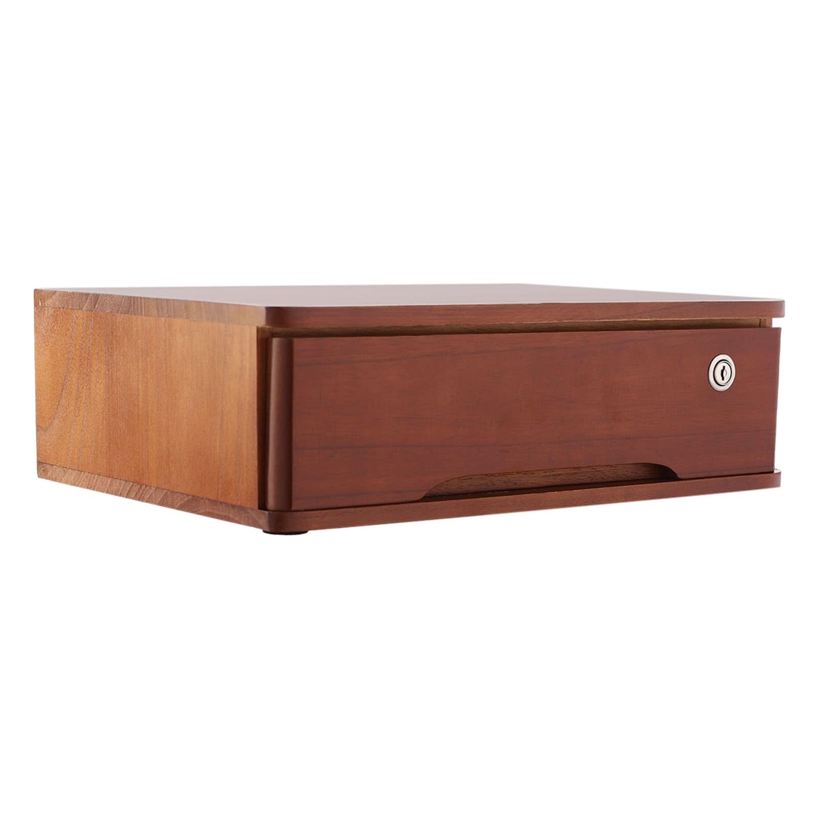 Boîte de Rangement avec Tiroir Verrouillable, Organisateur de Bureau en Bois, L40 x P28 x H12cm (Noyer)