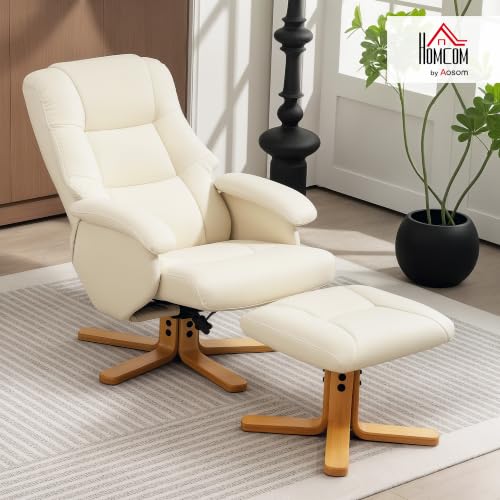 Fauteuil relax avec repose pied HOMCOM pivotant 360° dossier inclinable charge 120 Kg crème - vue 2