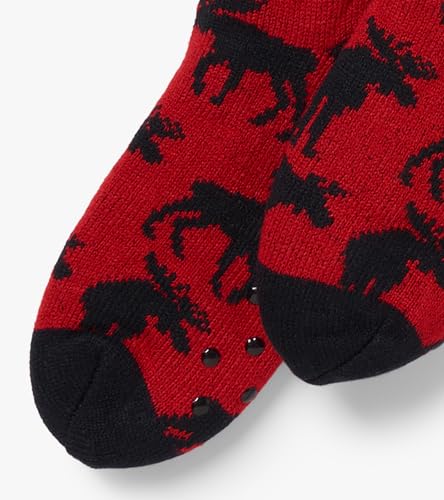 Little Blue House by Hatley Sherpa Lined Cabin Socks, Moose on Red, One Size4