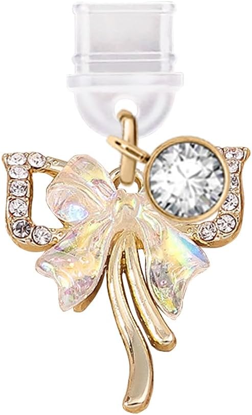 TP405 Puerto de carga tipo C Tapón antipolvo Crystal Bow Encanto para teléfono celular para teléfonos Android iPhone 15/16/Samsung/OnePlus/Xiaomi/oppo (Oro)