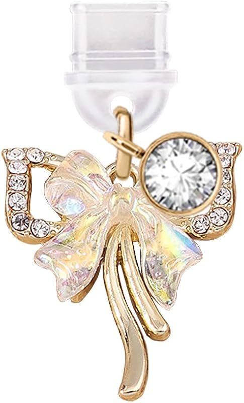 TP405 Puerto de carga tipo C Tapón antipolvo Crystal Bow Encanto para teléfono celular para teléfonos Android iPhone 15/16/Samsung/OnePlus/Xiaomi/oppo (Oro)