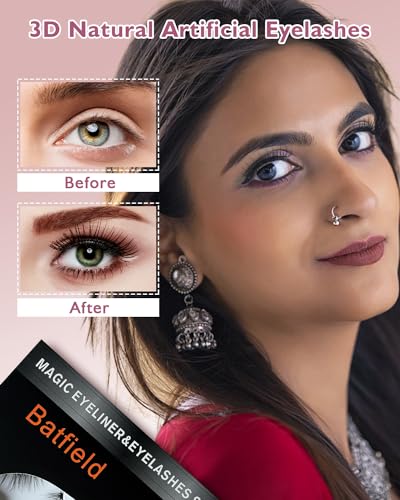 Image of Batfield 3 Pairs Magnetic False Eyelashes - Reusable Fake Eyelashes with Eyeliner and Tweezer - Artificial Eye Lashes for Women Natural Wispy(Style 7)
