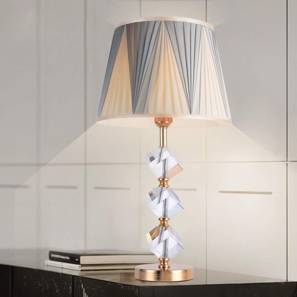 Lámpara de mesa con atenuación de cristal, lámpara de mesita de noche, lámpara de mesa de tela de arte nórdico