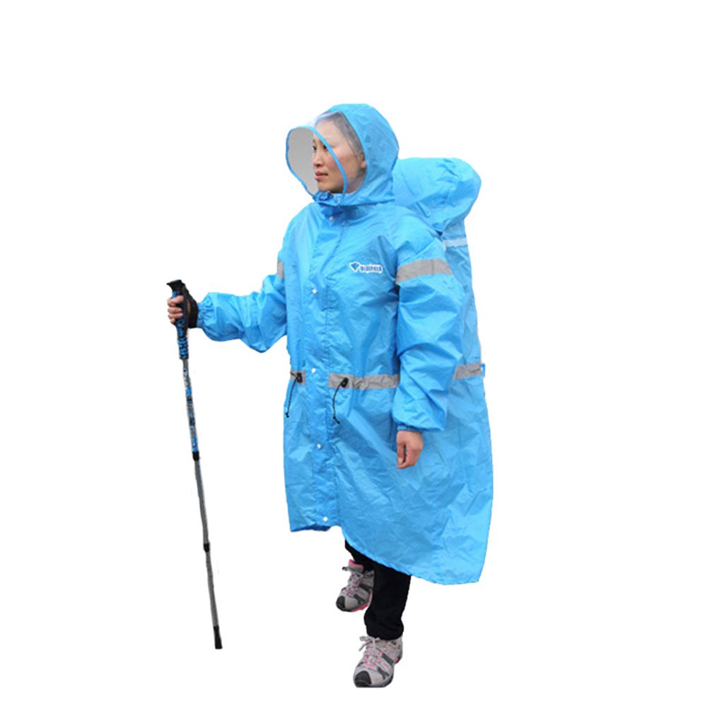 Brilliant firmPolyester Unisex One Piece Raincoat Outdoor Camping Backpack Raincoat Rainstorm Rain Fishing Raincoat (Color : Blue, Size : L)