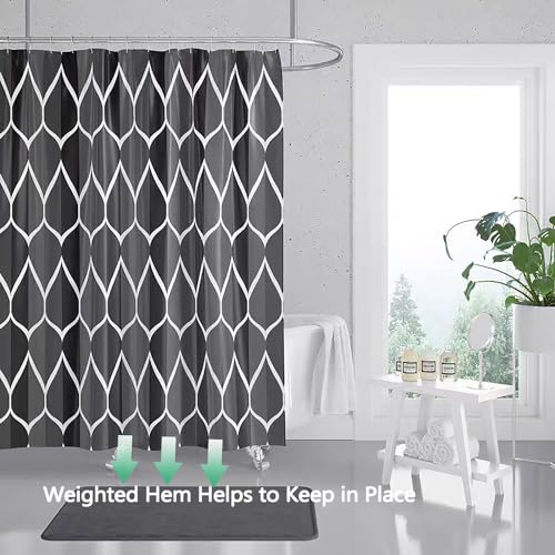 Image of LLSCL Fabric Shower Curtain Liner with Magnets, Black Grid Waterproof Hotel Quality, 72 x 72 Machine Washable