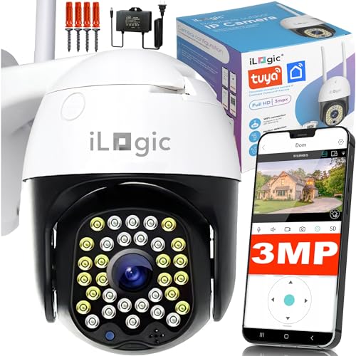 iLogic Cámara Vigilancia WiFi PTZ Cámara Impermeable para Exterior Compatible con Tuya y Smart...