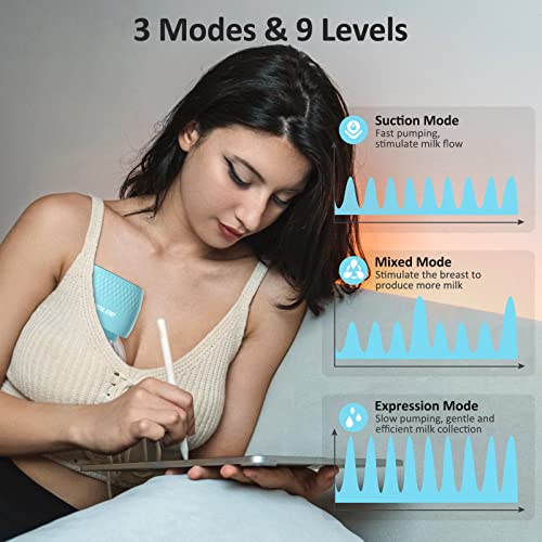 Cppslee Wearable Breast Pump, Hands Free Breast Pump, Electric Breast Pump With 3 Mode & 9 Levels, Lcd Display, 25Mm Flange, 2 Pack, Blue #TOP3