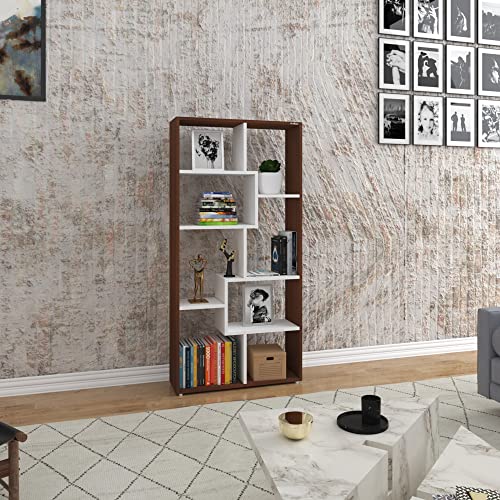 Image of Anikaa Petra Engineered Wood Bookshelf Storage /Book Cabinet /Book Rack, 6 Shelves (Walnut /White)