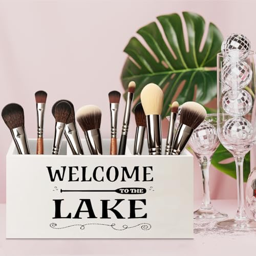 Image of Welcome to the Lake Lake Wooden Pen Pencil Holder for Home Office Desk Accessories, Gifts for Lakes Lovers Makeup Brush Toothbrush Holder Organizer for Bathroom