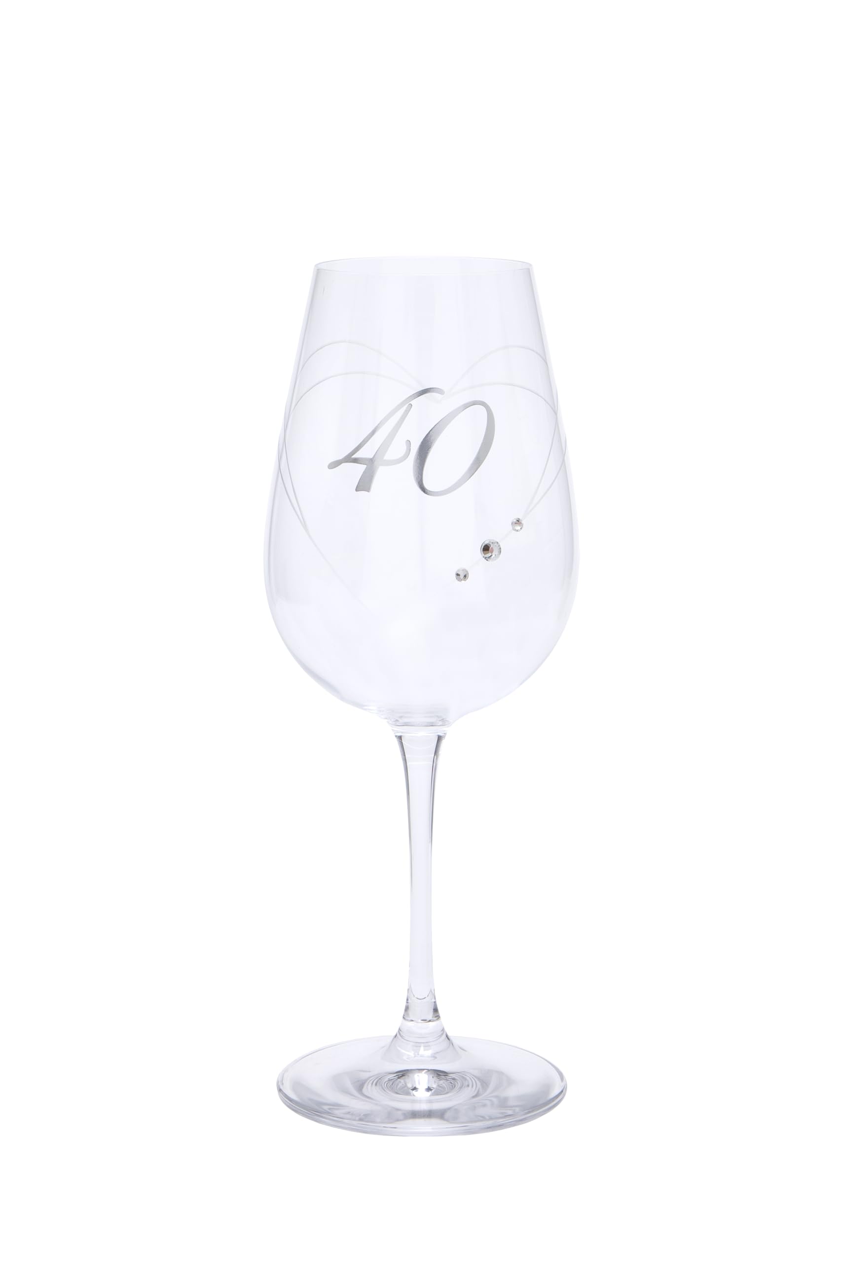 40th Birthday Wine Glass with Etched Heart and Diamante Detailing, 550ml, Gift Boxed