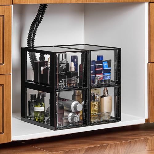 Image of Vtopmart 4 Pack Large Stackable Storage Drawers,Black,Easily Assemble Acrylic Bathroom Closet Undersink Organizers and Storage,Plastic Bins for Kitchen Cabinets,Pantry,Makeup,Medicine Organization