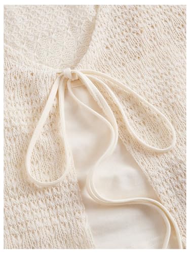 Milumia Women's Tie Front Crochet Cover Up V Neck Bell Long Sleeve Crop Cardigans3