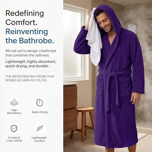 Image of PJGGZ Men's Bathrobes with Hood, Soft Long Towel Robe for Men - Super Absorbent Quick Dry yet Warm