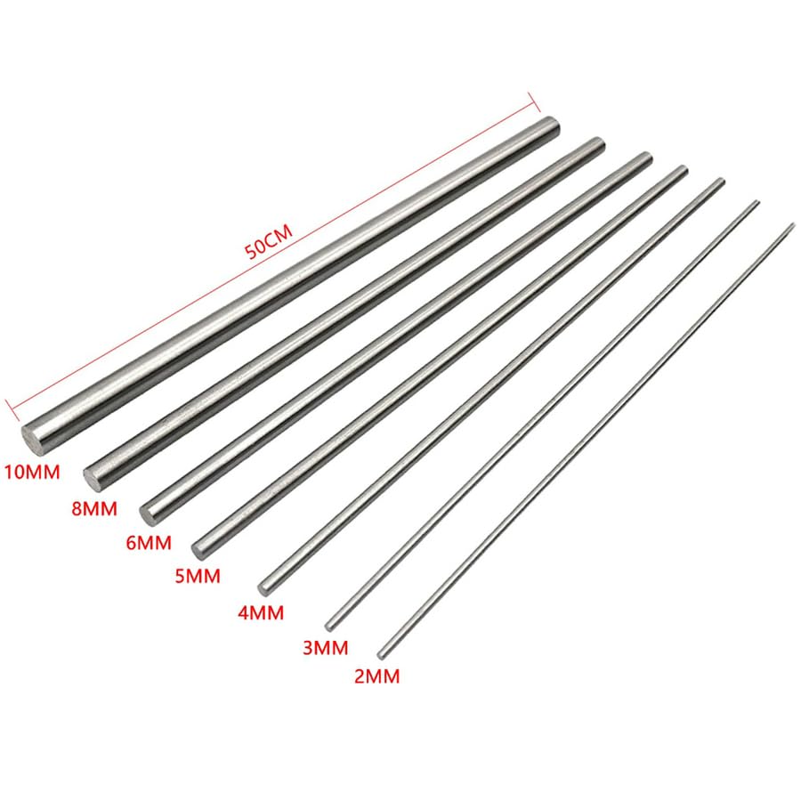 50CM 14 Pieces Stainless Steel Solid Round Rod Lathe Bar Stock Assorted for DIY Craft Tool Diameter 2MM-10MM