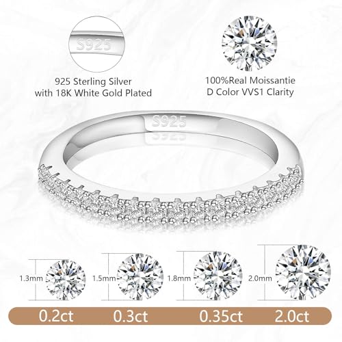 Gemsme Moissanite Wedding Band for Women - 925 Sterling Silver Rings with 18K White Gold Plated Thin Stackable Eternity Engagement Anniversary Wedding Rings Size 4-122