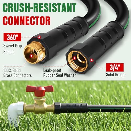 Image of Garden Hose 100 ft x 5 /8 inch with Nozzle, Water Hose Heavy Duty Flexible, Lightweight Kink-less Hybrid Hose with Swivel Handle, Male to Female Fittings (Green, 100FT)