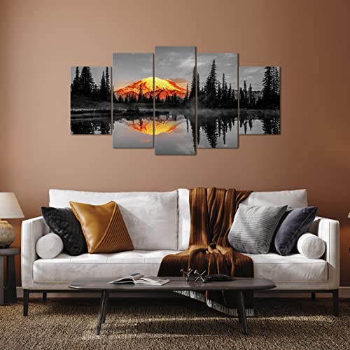 LevvArts 5 Piece Nature Canvas Wall Art Sunrise on Mount Rainier Landscape Picture Prints on Canvas Tipsoo Lake Artwork USA Scenery Poster Stretched and Framed Home Decor Ready to Hang (Large) by LevvArts - Used condition - Image 4