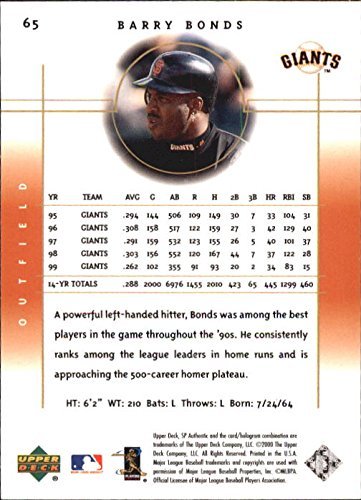 Amazon.com: 2000 SP Authentic #65 Barry Bonds MLB Baseball Trading