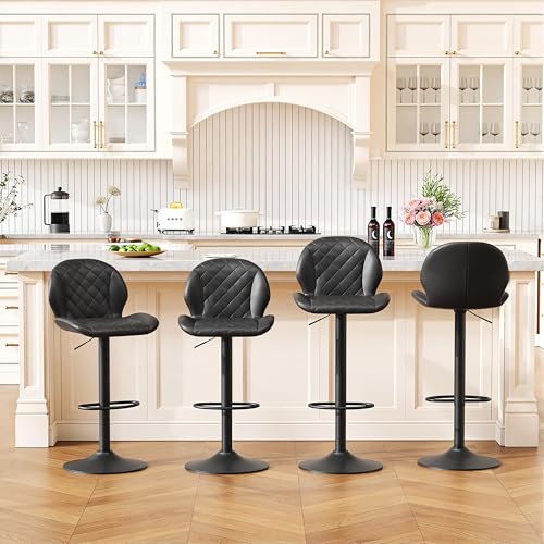 Image of Swivel Bar Stools Set of 4, Adjustable Height 24 inch-33 inch for kitchen Island