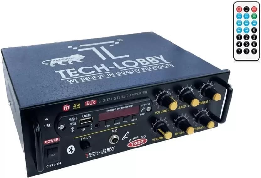 Tech-Unique 1 Mic Karoake 2 Channel Stereo Amplifier with Big LED Display/Bluetooth/MIC Input/USB/SD Card Slot/FM Radio/AUX Input/Remote Control & Built-in Equalizer with Bass, Treble.