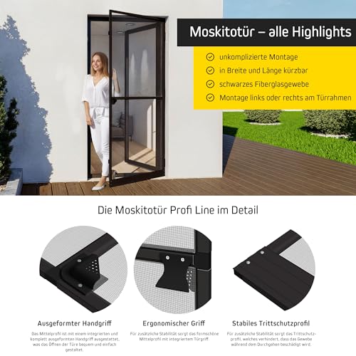 Jalousiescout ProtectLine Fliegengittertür zum Schutz vor Mücken, strapazierfähiges Fiberglas mit Aluminiumrahmen, einfache Installation, anpassbar an die Tür, 100 x 210 cm, Anthrazit