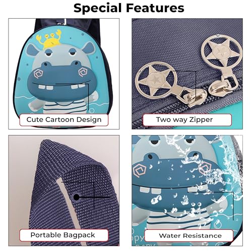 Image of Bembika School Bag The Perfect Children Backpack and School Bags for Kids Compact Stylish Backpack for Kids Exceptional-Quality Kids Kindergarten Backpack and Travel Backpack- (Hippopotamus|Blue)
