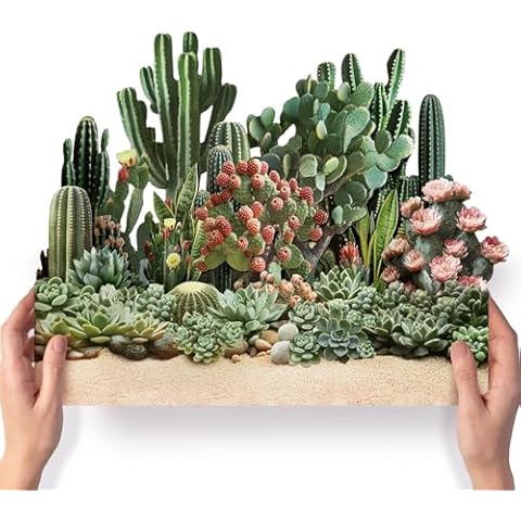 PINELIFE Paper Pop Up Cards 3D Desert Plants Popup Greeting Cards with Envelope & Note Card, Men Women's Gift for Birthday, Holiday Decorations, Desert Garden Cover