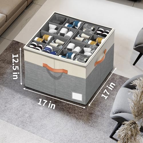 Image of Aokeyee Shoe Organizer for Closet,2 Pack Foldable Shoe Storage Organizer Box Bin with Adjustable Dividers and Clear Cover, Fits up to 16-32 Pairs
