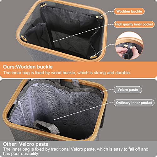 Bienvoun Laundry Basket With Lid - 110L Large Waterproof Collapsible Clothes Laundry Hamper With Bamboo Handles For Clothes, Toys In Bedroom, Dorm Room And Laundry Room (Gray) #TOP3