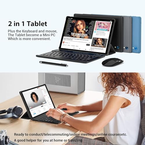 Image of 2026 Tablet with Keyboard,Stylus & Mouse, 10.3 Inch Android 13 Tablets, 2K IPS Screen, 19GB RAM 256GB (1TB TF), 8000mAh, 8-Core,8+13MP, 5G /2.4G WiFi,Tablets for Students, Adults, Play- Blue