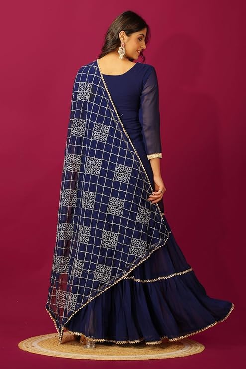 Image of Women's Designer Chinon Silk Sharara Suit Set, Sequence Embroidery Kurti with Tiered Sharara and Dupatta