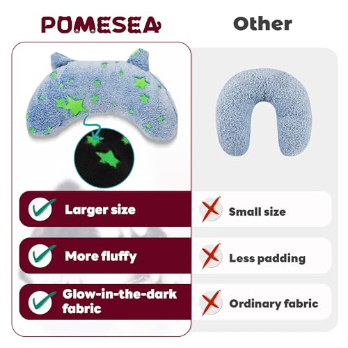 POMESEA Kissen für Hunde, Hunde-Nackenkissen, weich, flauschig, beruhigendes Spielzeug, halber Donut-Kuscheler, U-förmiges Kissen für Haustier, Gelenkentlastung, Schlafverbesserung (Blau)