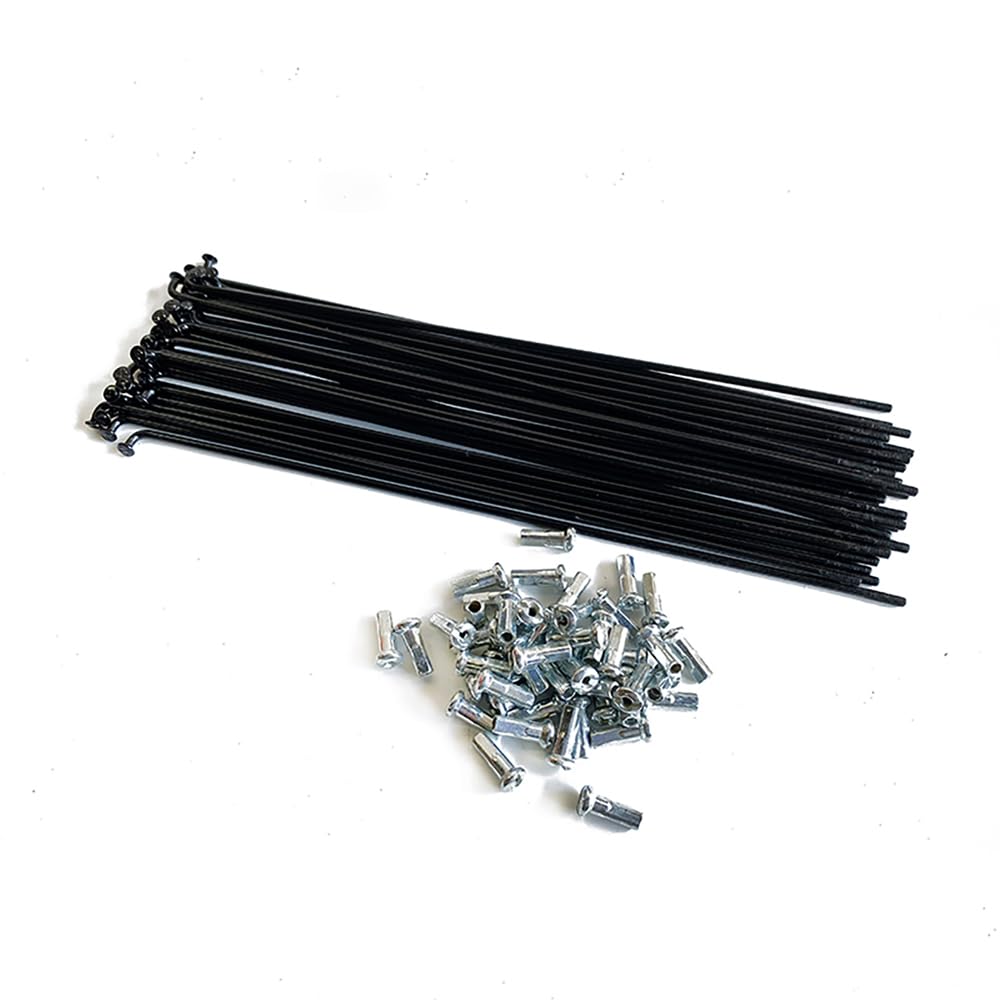 KTKEET 13G Ebike Spokes 2.3mm High 304 Stainless Steel Bicycle Spokes 128-292mm Bike Spokes Black J Bend Wheel Spokes with Copper Nipple for Mountain Bike Ebike Tricycle Wheels (128mm 20pcs)