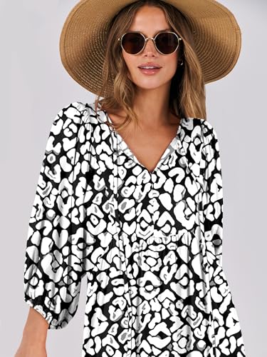 Image of ANRABESS Womens Boho Floral 3 /4 Puff Sleeve Maxi Dress | Tiered Flowy Loose Fit, Comfy Soft Rayon Fabric, Wedding Guest Church Beach, Modest Elegant, Spring Summer Fall Outfits
