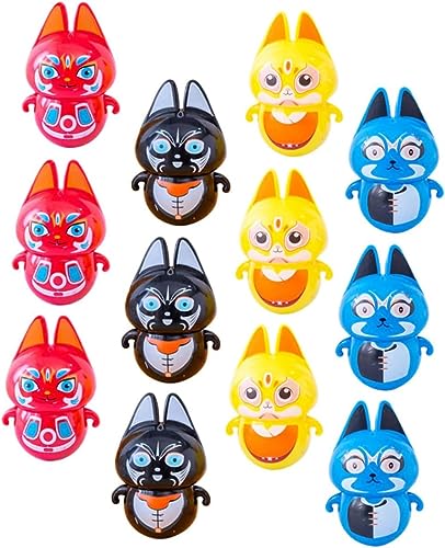 12個 用 北京 オペラ 猫 落ちない 幼児 赤ちゃん ガラガラ おもちゃ クリスマス タンブラー おもちゃ タンブラー おもちゃ 用 彫像 装飾 新生児 赤ちゃん ギフト