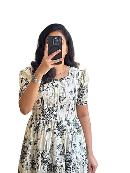 Image of Women's Floral Printed Tiered Midi Dress, Puff Sleeves, Square Neck, Button-Front