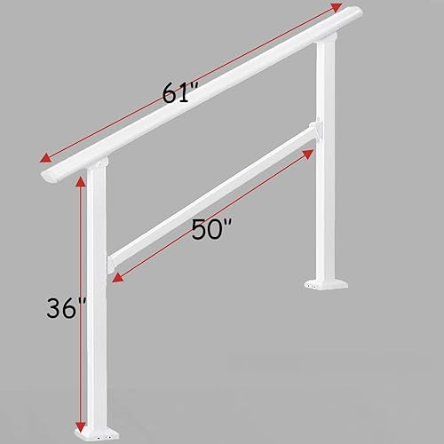 Vista 62 de Metty Metal Pasamanos para escalones al aire libre adecuados para 1 a 2 escalones, barandilla de escalera de hierro forjado, paso estable con Negro