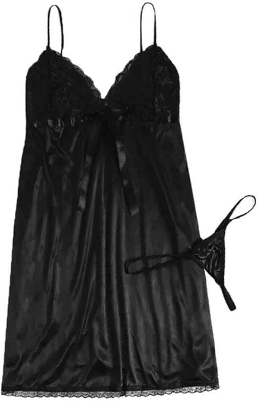 QVC Women Sexy Sleepwear Set Plus Size VNeck Bow Nightdress with Thong