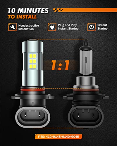 Sealight H10/9145/9140 Led Fog Light Bulbs, 6000K Xenon White, 27 Smd Chips, 360-Degree Illumination, Non-Polarity, Pack Of 2 #TOP3