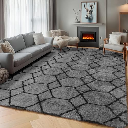 ONASAR 5x7 Area Rugs for Living Room Bedroom, Fluffy Grey