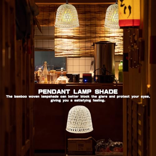 FERCAISH Rattan Lampshades 1 Piece Farmhouse Willow Chandelier Ceiling Lamp Shade Rattan Strap Rustic Lamp Cover for Living Room 20 x 18.5 cm - Image 4