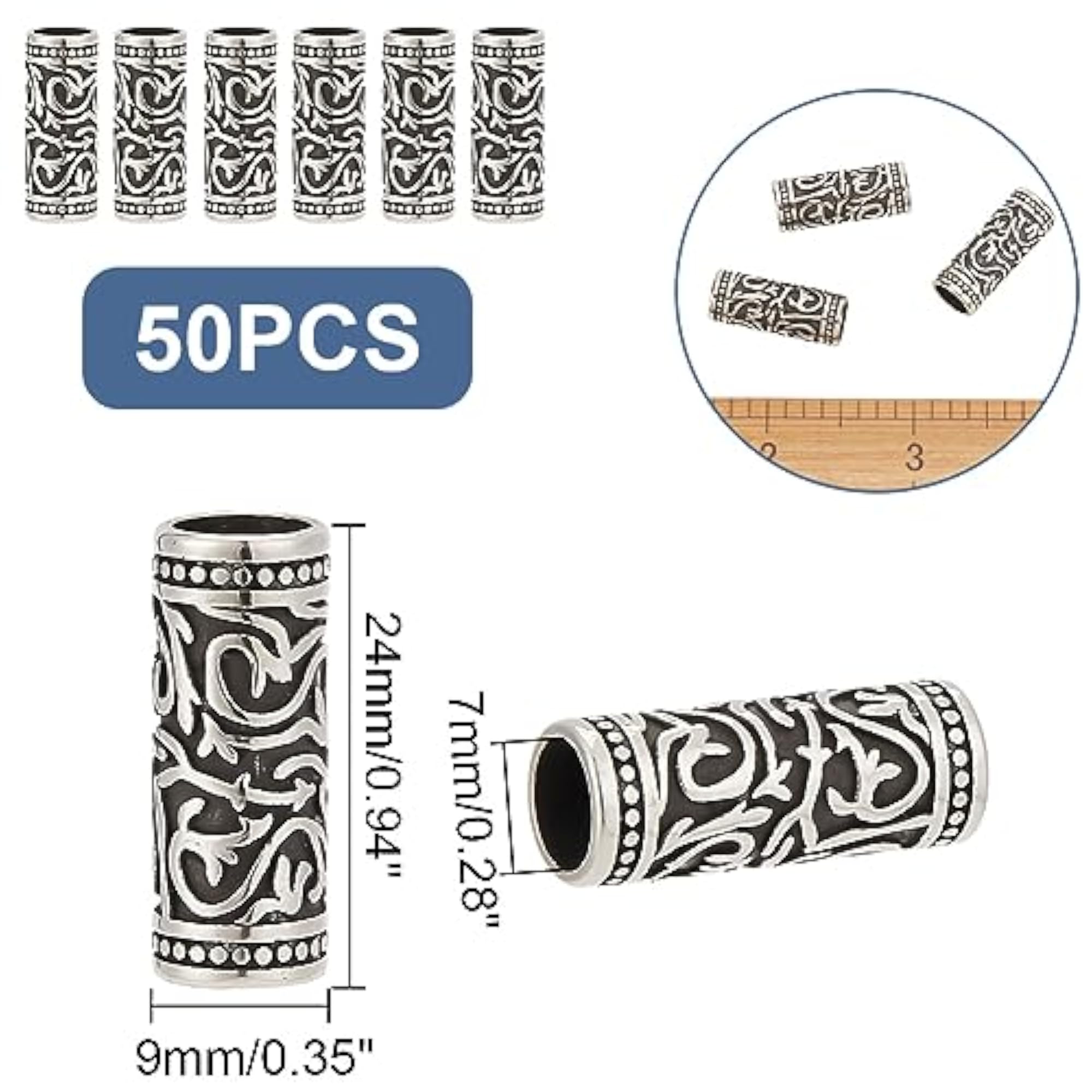 Stainless Steel Beads with 7mm Hole for Jewelry Making