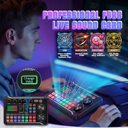 Image of 2 Pack Professional F998 Live Sound Card Audio Mixer Portable Podcast Audio Interface with Sound Effects & Voice Changer for Live Streaming, Recording, Gaming