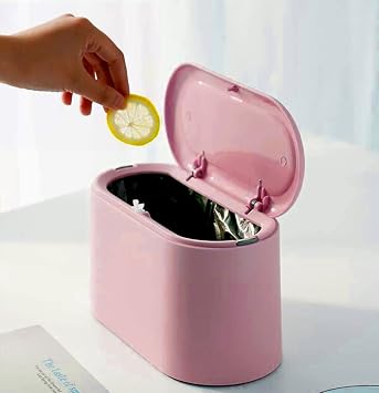LTWQLing Mini Trash Can with Lid - Removable Small Garbage Can, Tiny Plastic Trash Bin, Pop Up Countertop Wastebasket, Counter Garbage Lint Bin for Bathroom,Office,Kitchen,Desk,Coffee TablePink