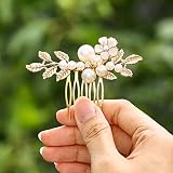 Yokawe Bridal Wedding Hair Comb Gold Pearl Flower Hair Clip Vintage leaf Rhinestone Bride Hair Acces