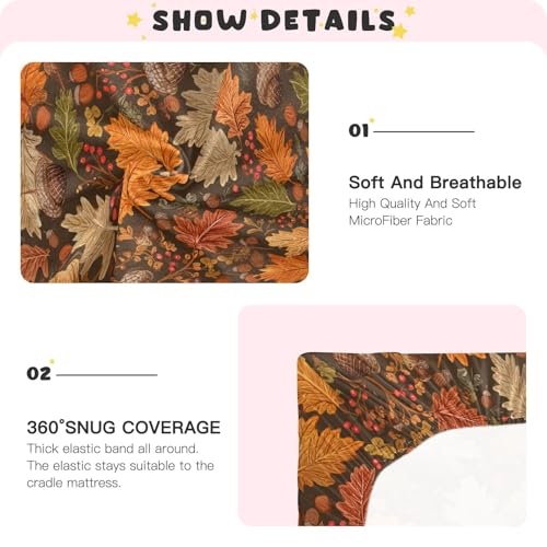 Image of Crib Sheet Breathable Soft Crib Mattress Sheet for Baby Toddler Boys Girls Fitted Crib Sheet Fit Standard Crib Mattress 52 x 28 Inch Brown Maple Leaves Acorns Berries Branches