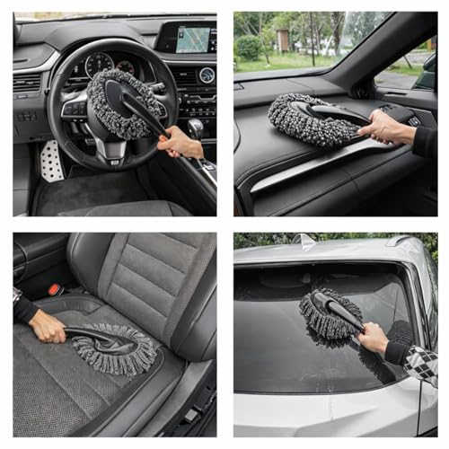 Image of 7-in-1 Car Cleaning Kit - Extendable Microfiber Car Wash Mop, Dashboard & AC Vent Detailing Brush, Dusting Duster, Wash Pad & Hooks | Interior & Exterior Car Care Combo (Pack of 7) (4 PCS)