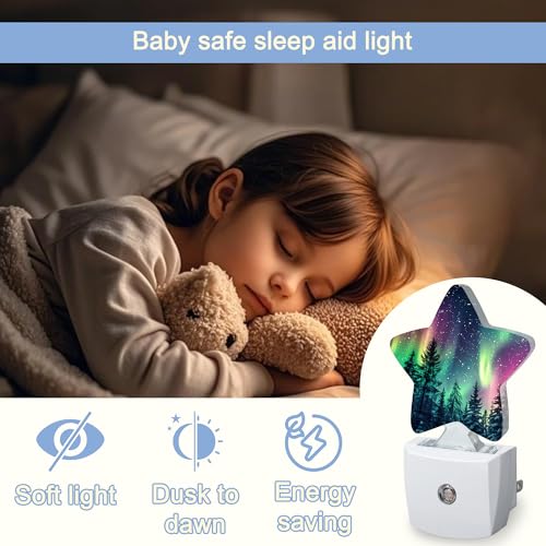 Image of Night Light,Aurora Forest Plug into Wall with Dusk to Dawn Light Sensors,Northern Winter Aurora Warm Star Nightlights for Bedroom,Bathroom,Hallway,Kitchen Home Decor Desk Lamp