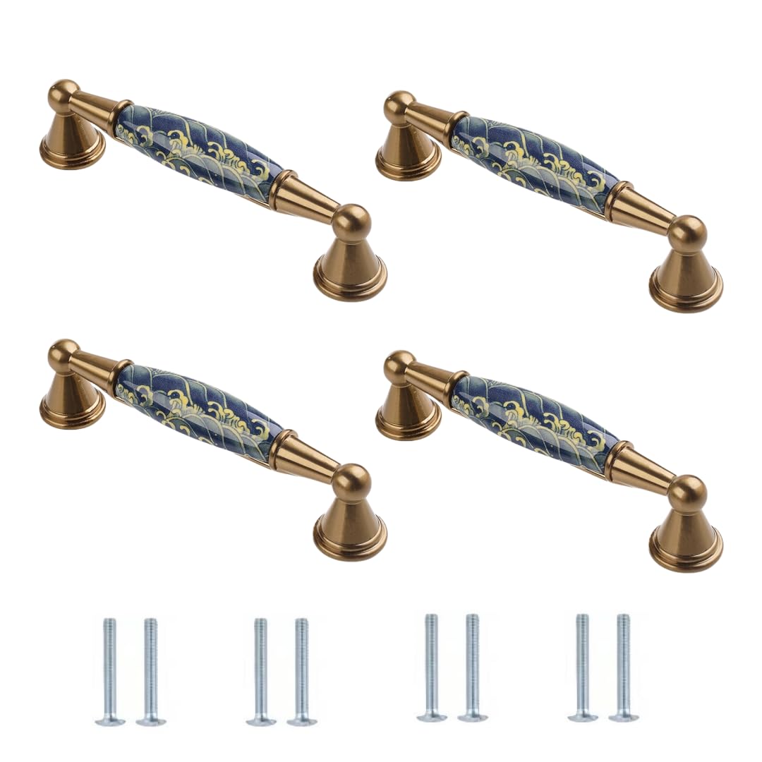 LQZAXSRDR Ceramic Cupboard Drawer Handle Knobs, Ceramic Zinc Alloy Door Knobs Cabinet Drawer Handles 4 pcs(115 * 20 * 26mm)